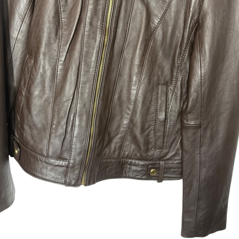 Cole Haan Lambskin Leather Moto Jacket Brown Gold Hardware Small - Picture 10 of 13